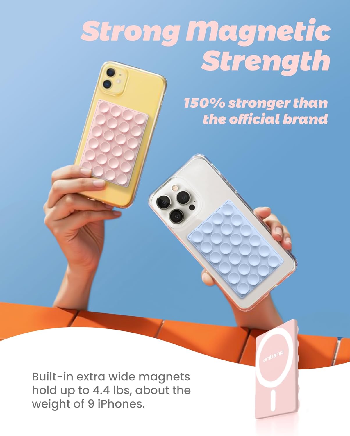 amBand Magnetic Suction Phone Mount for MagSafe Case, Silicone Octo Cup Buddy Sticky Grip Holder for iPhone, Removable Hands-Free Selfie/Video for TikTok Influencers, Women Gift, Light Pink