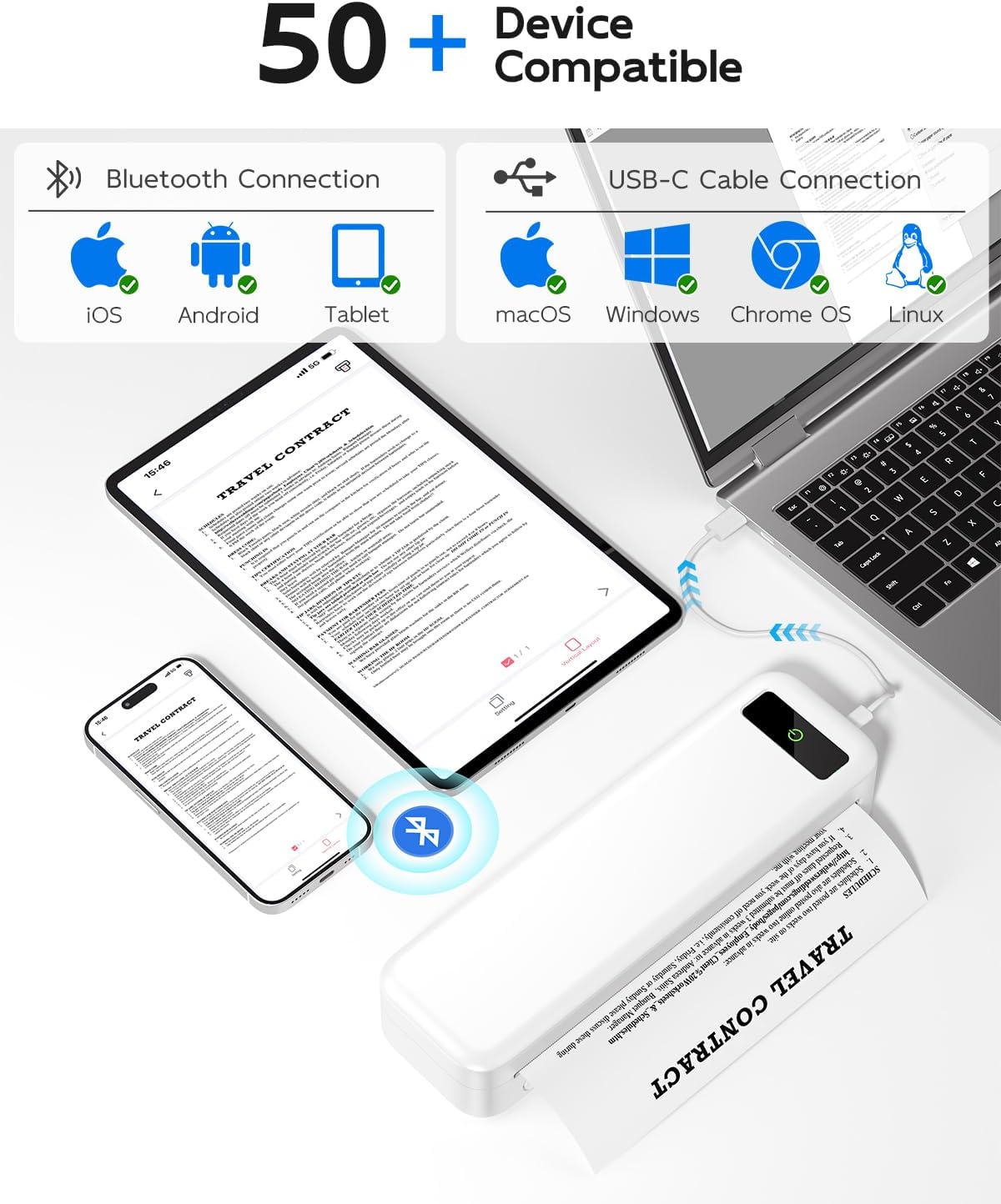 Inkless Portable Printer for Travel, Wireless Thermal Printer for Phone Laptop, Support 8.5" X 11" US Letter & A4 Size, Small Bluetooth Mobile Printers with Carry Case and 4 Rolls of Thermal Paper Kit
