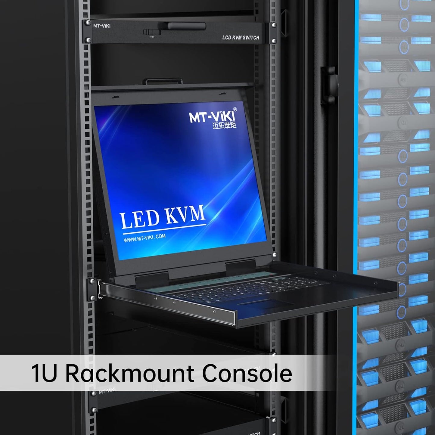 MT-VIKI 19'' LCD KVM Console, 16 Port VGA KVM Switch w/Keyboard+Monitor+Mouse+Drawer+Touchpad, Support OSD/Hotkey/Panel Button Switching (Included 16 KVM Cables)