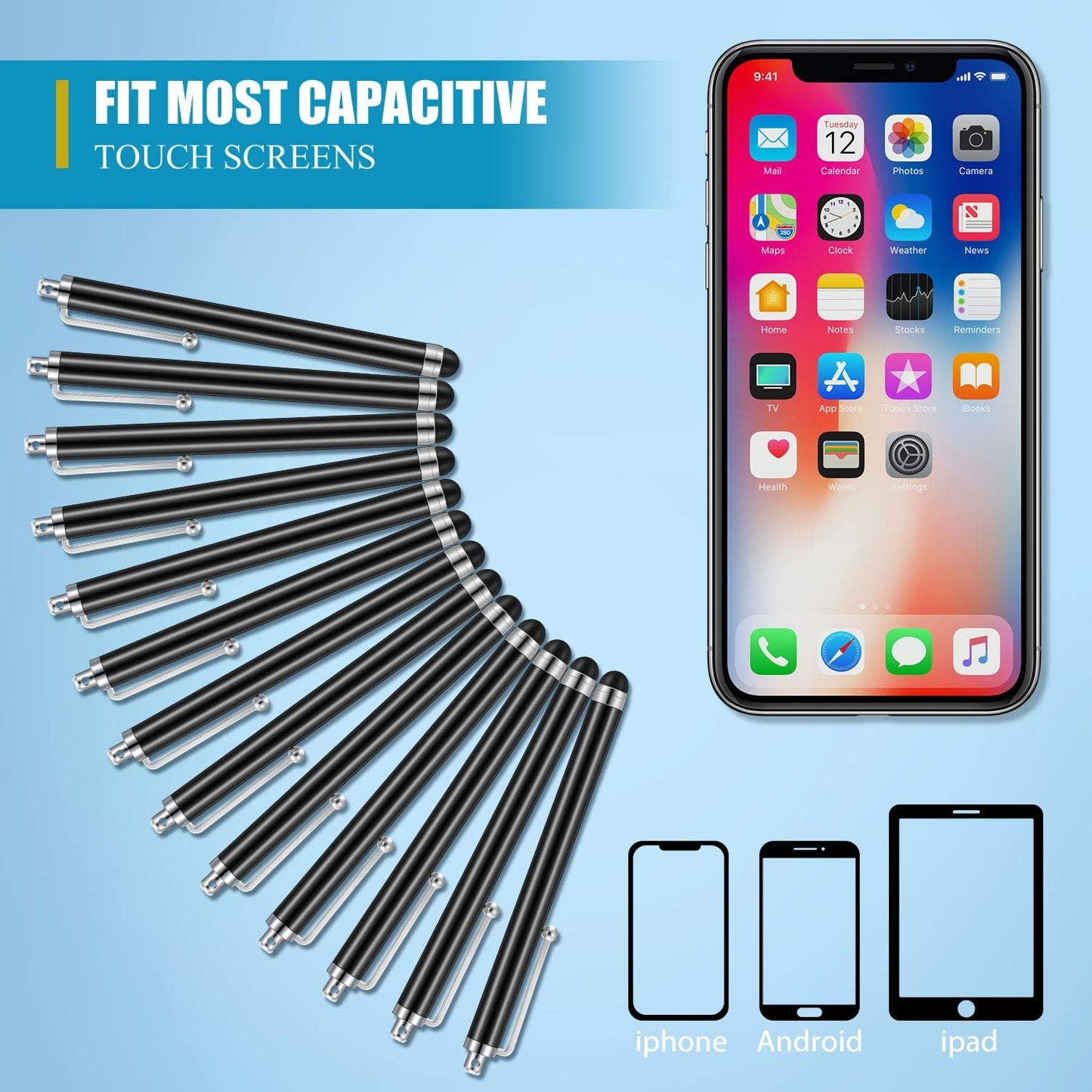 Outus 36 Pcs Stylus Pen for Universal Capacitive Touch Screens Devices, Stylus Pen Compatible with Tablet for Classroom Travel Olders Friendly(Black)