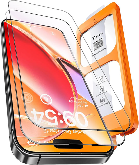TOCOL for iPhone 16 Pro Screen Protector 9H Hardness Military Grade Shatterproof HD Tempered Glass Full Coverage Easy Installation Case Friendly 2 Pack