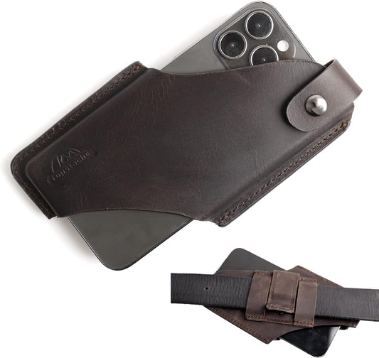 Topstache Leather Phone Holster - Magnetic Clip Case for iPhone & Samsung, Dark Brown