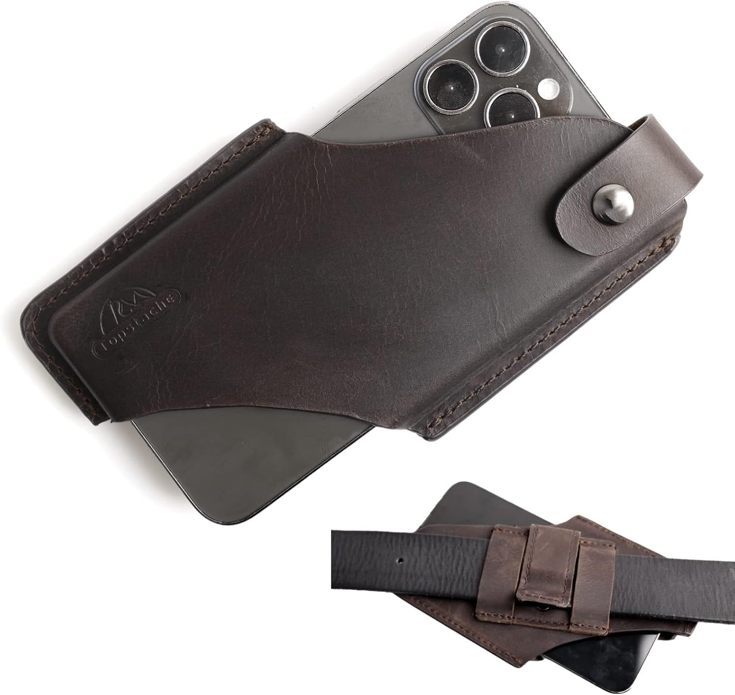 Topstache Leather Phone Holster/ Sheath with Belt Clip Loop, Magnetic Closure,Cell Phone Case/ Pouch for iPhone, Samsung,Darkbrown,Large
