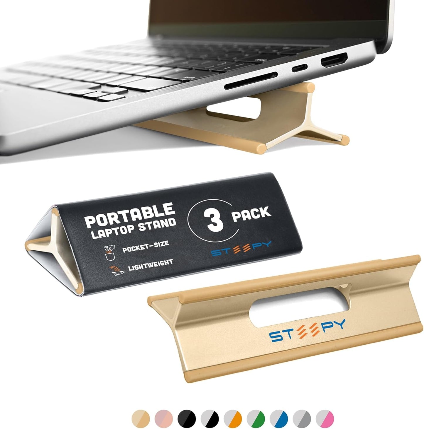 Steepy Portable Laptop Stand for Desk – Adjustable Height, & Portable Laptop Holder – Ergonomic Computer Stand for Cooling & Comfort – Slip-Proof, Sturdy Design – Universal Fit for 13-17 Inch Devices