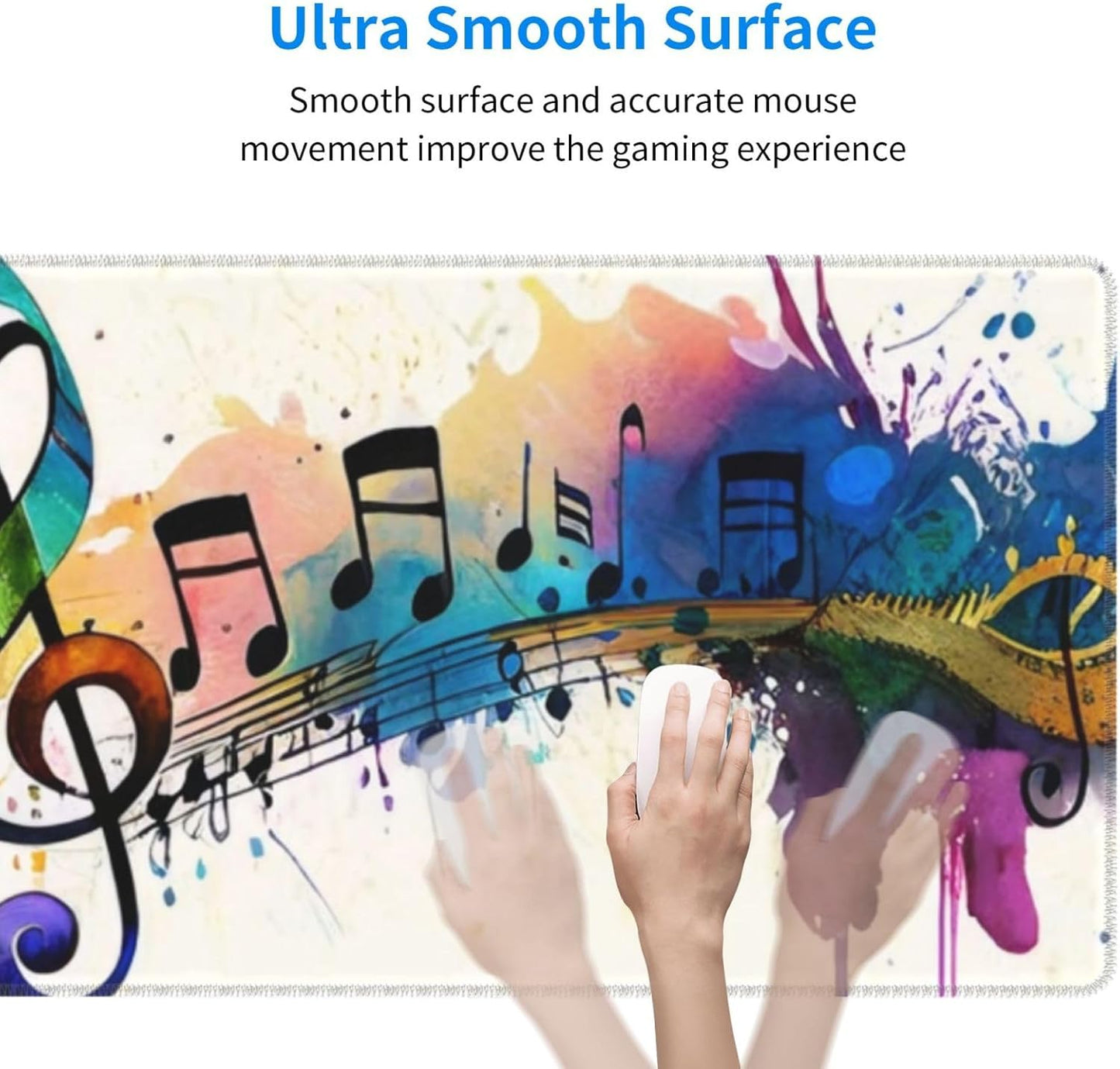 Gaming Mouse Pad, Large Non-Slip Rubber Base Mousepad, Keyboard Mouse Mat, Desk Pad with Stitched Edges, 31.5x11.8inch, Music Note