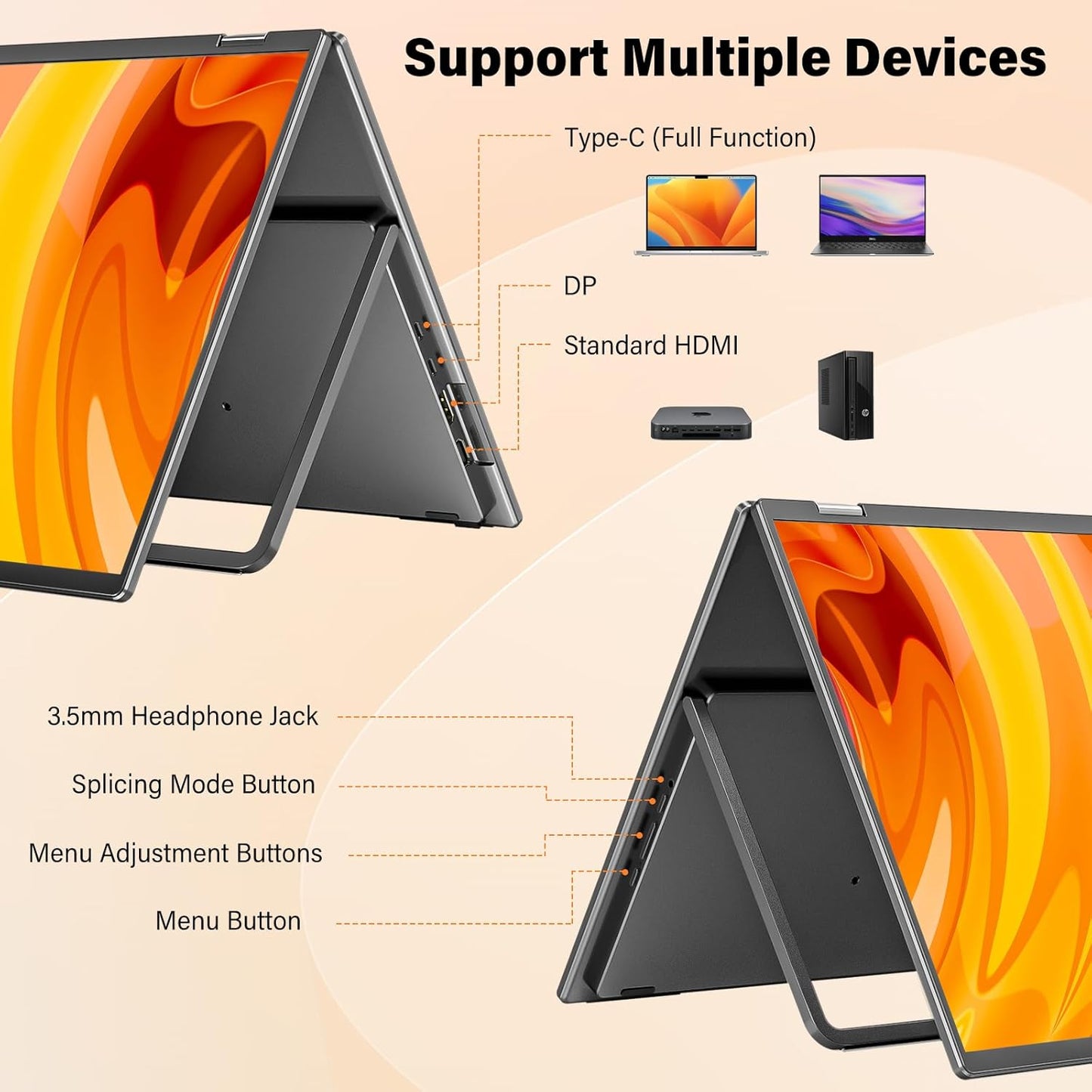 InnoView 18" 2K 100Hz Dual Portable Monitor 100% DCI-P3 Dual Monitor 315°Adjustable Screen Extender for Windows Mac Laptop with Speakers Type-C HDMI DP Foldable 2560x1600 Monitors (No Driver Needed)