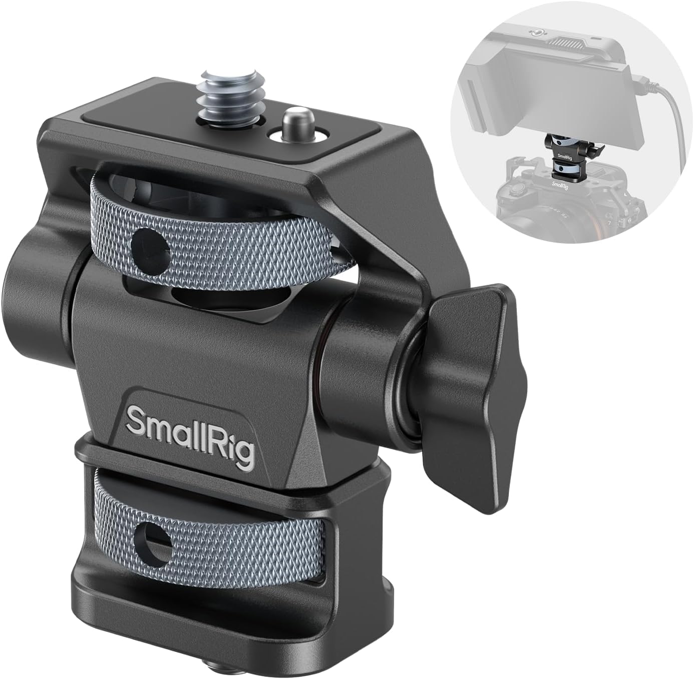 SmallRig Adjustable Camera Monitor Mount, 360° Swivel and 180° Tilt Monitor Holder, with 1/4"- 20 Screws, Bouncy Locating Pins, Anti-Twist Design, for Ninja V and V+ Monitors
