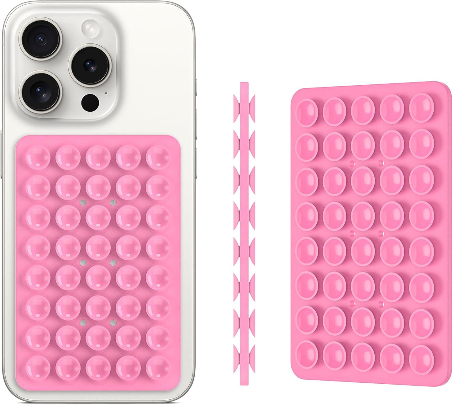 Silicone Double Sided Suction Phone Case Mount, Detachable Hands Free & Strong Grip Holder for Selfies & Videos, Compatible iPhone Android (Pink, 1Pack)