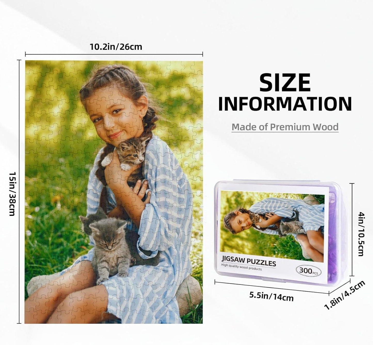 Custom Jigsaw Puzzle from Photos 300/500/1000 Pieces Personalized Wooden Picture Puzzles Gift for Adult Family Friends,Birthday,Valentine's Day (Vertical 300PCS)