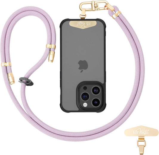 Adjustable Anti-Theft Phone Lanyard - 8mm Mountain Climbing Rope Neck & Crossbody Strap with Secure Locking Metal Clip - Rugged Outdoor Design for Smartphones (Light Purple)