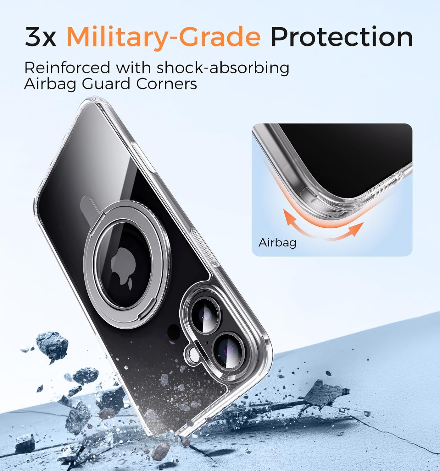 MAGIC JOHN 360° Rotatable Magnetic Invisible Stand for iPhone 16 Plus Case [Camera Control Button] [Compatible with MagSafe] 16FT Shockproof for iPhone 16 Plus Case 6.7'' with Kickstand, Clear