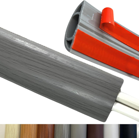 3.3ft Self Adhesive Floor Cord Cover,Heavy Duty Soft PVC Cable Protector and Extension Cord Hider,Cord Management System to Hide Wires on Floor,Cable Cavity:0.61" (W) x 0.32" (H) Gray Wood