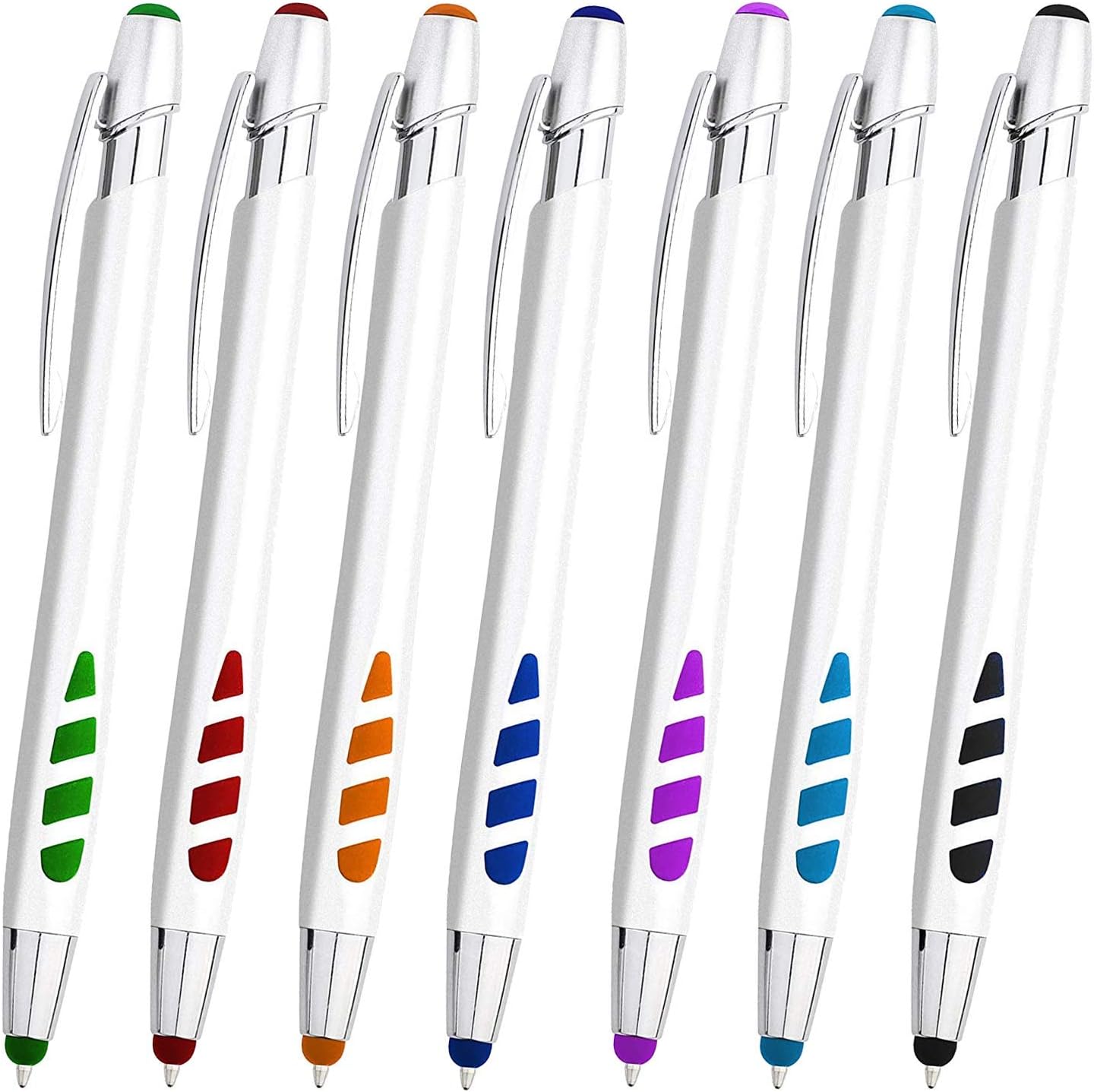 Stylus Pens - 2 in 1 Touch Screen & Writing Pen, Sensitive Stylus Tip - for Most Touchscreen Devices - Assorted Barrel Colors, Black Ink, 7 Pack