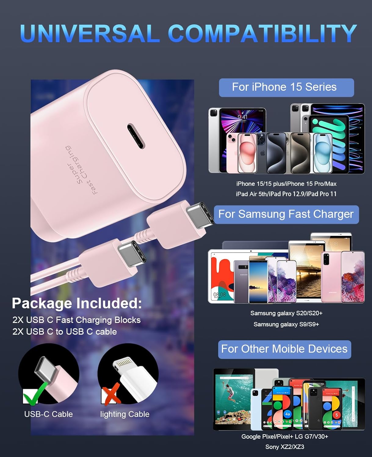 Phone 16 15 Charger 10FT USB C to C Fast Charging Cord,30w USB C Phone 16 15 Pro Max Fast Charger Block for Phone 16 15/16 15 Pro Max/16 15 Pro/15 Plus/Pro 12.9/11 inch,Samsung Galaxy S24 Ultra,Pink