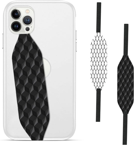 Phone Grip Strap - Pack of 2 Reversible Finger Holder for Phone Back, Customizable Anti-Slip Design, Wireless Charging Compatible Detachable Holder for iPhone - Carbonite Weave