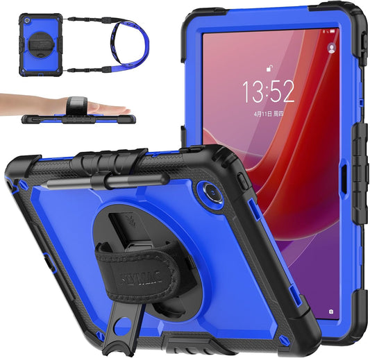 SEYMAC stock Tablet Case for Lenovo Tab M11 (TB-330FU/TB-330XU) 11 inch Drop-Proof Protection Cover with 360° Rotate Stand & Strap [Pen Holder] & Screen Protector/K11/Xiaoxin Pad 2024, Blue+Black