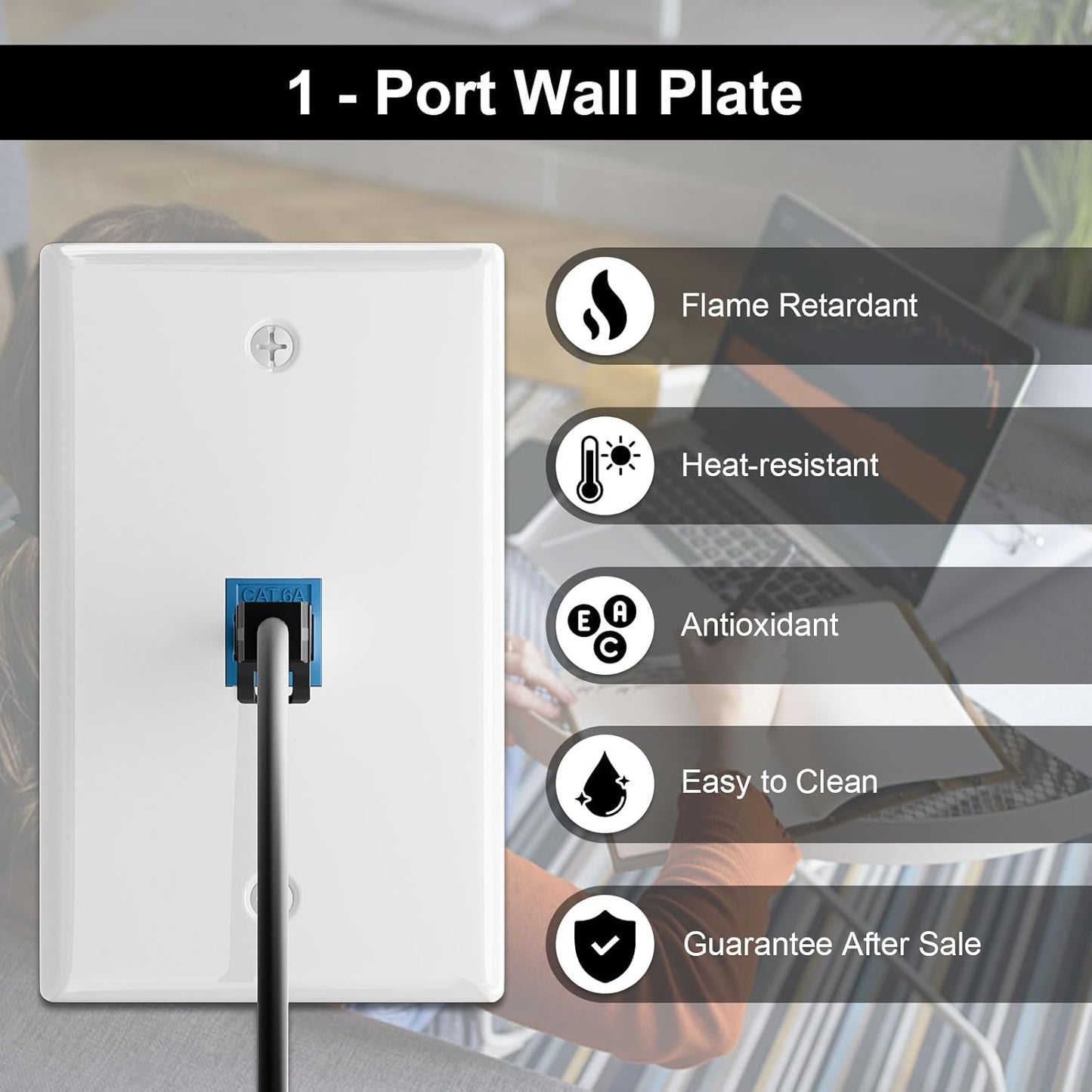 FGB 1-Port Keystone Wall Plate 20-Pack, Low-Profile Single Gang Wall Plates for RJ45, HDMI, and Coax Keystone Inserts, White