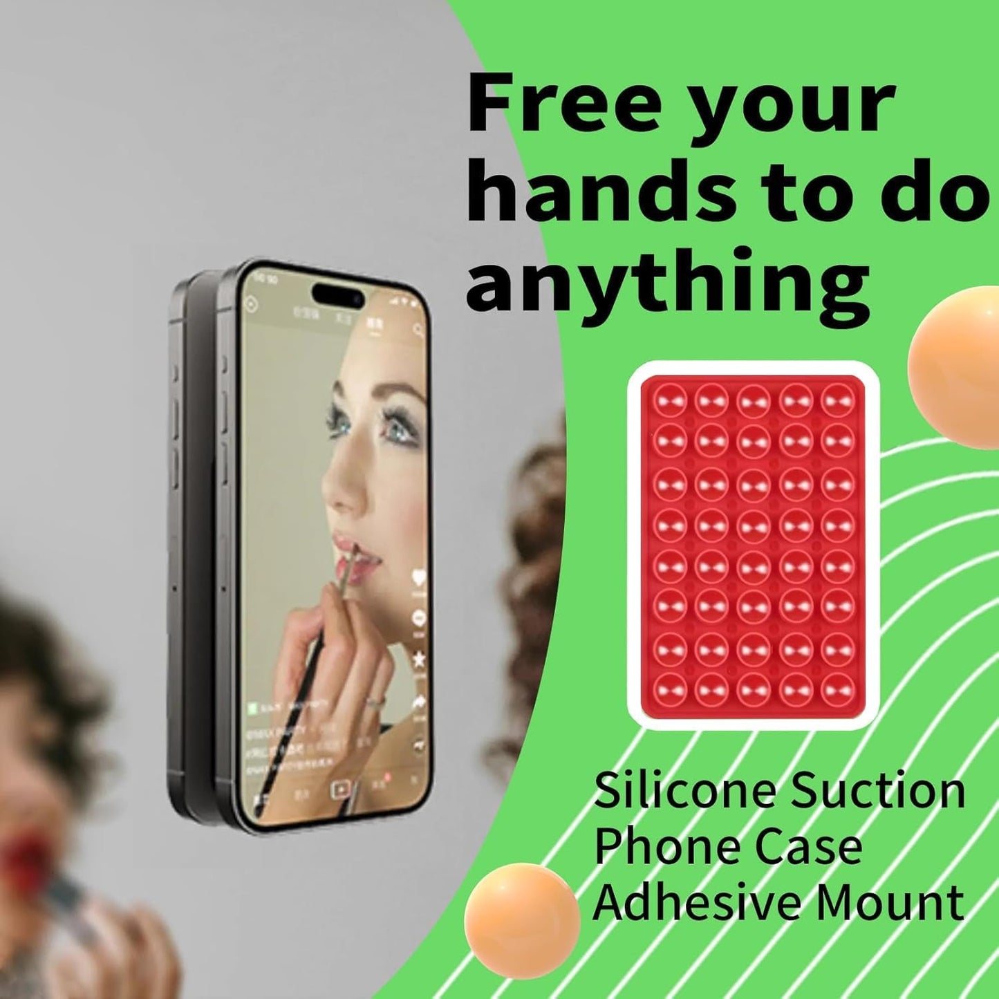 Suction Phone Mount Double Sided Octo Buddy for MagSafe Case, Silicone Sticky Grip Secure Holder for iPhone, Hands-Free Taking Photo/Recording Video/Live Streaming for Instagram Influencer（red）