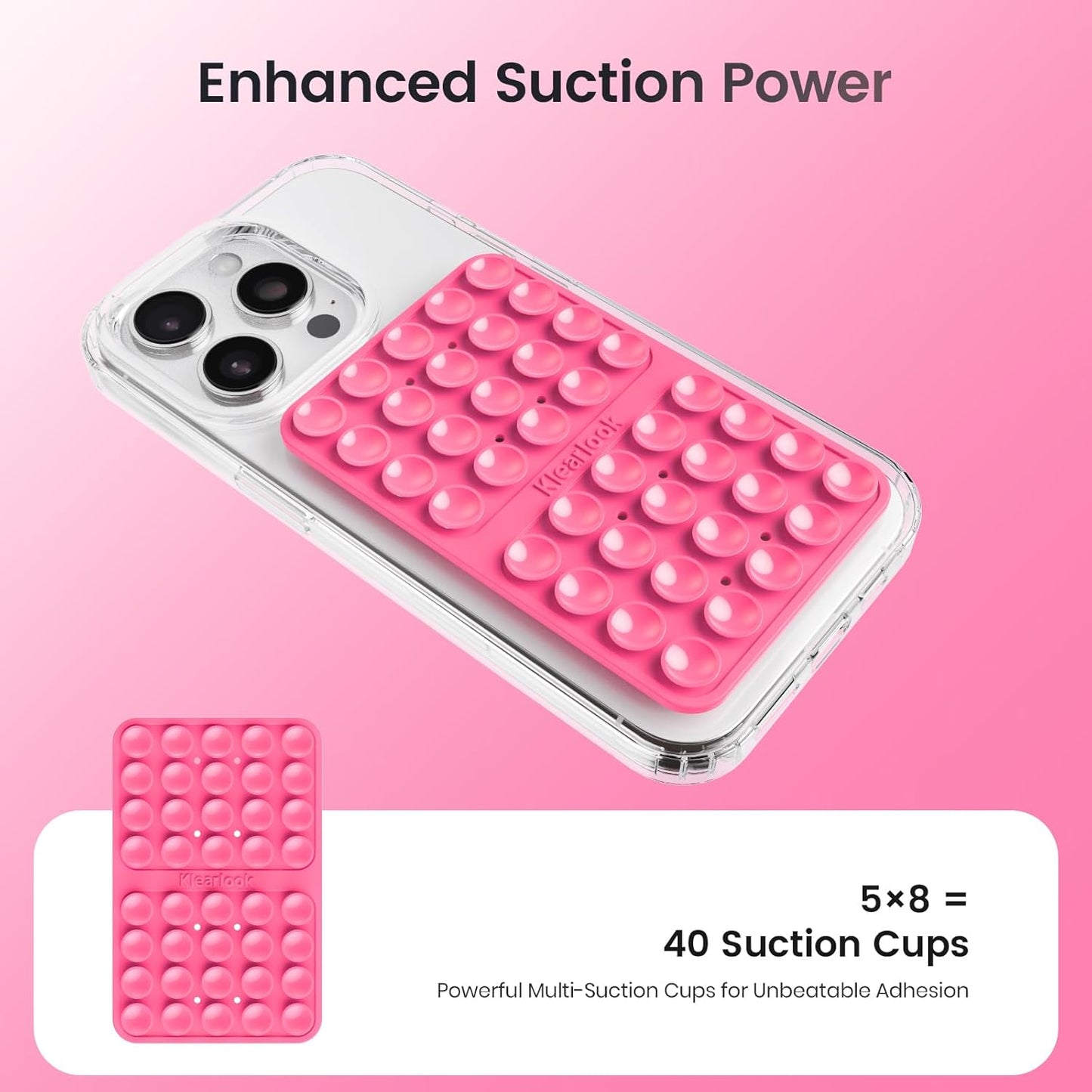 Klearlook Silicone Suction Cup Phone Case Mount Double Sided, Silicon Sticky Phone Grip with Higher Suction for Cell Phone, Hands-Free Phone Accessories Holder for Selfies and Videos, Hot Pink