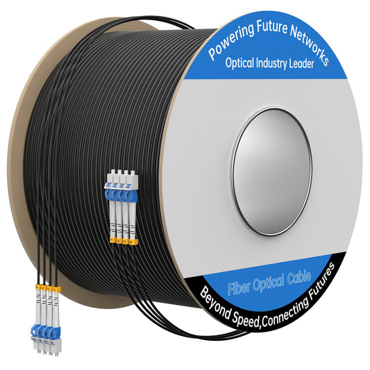 75M/246FT Outdoor Armored LC to LC Fiber Optic Cable, 4 Core OS2 Single Mode 9/125μm, Industrial TPU Jacket, OD 5mm, 4 Strands, SMF, Direct Burial, Heavy-Duty LC-LC Patch Cord for Harsh Environments