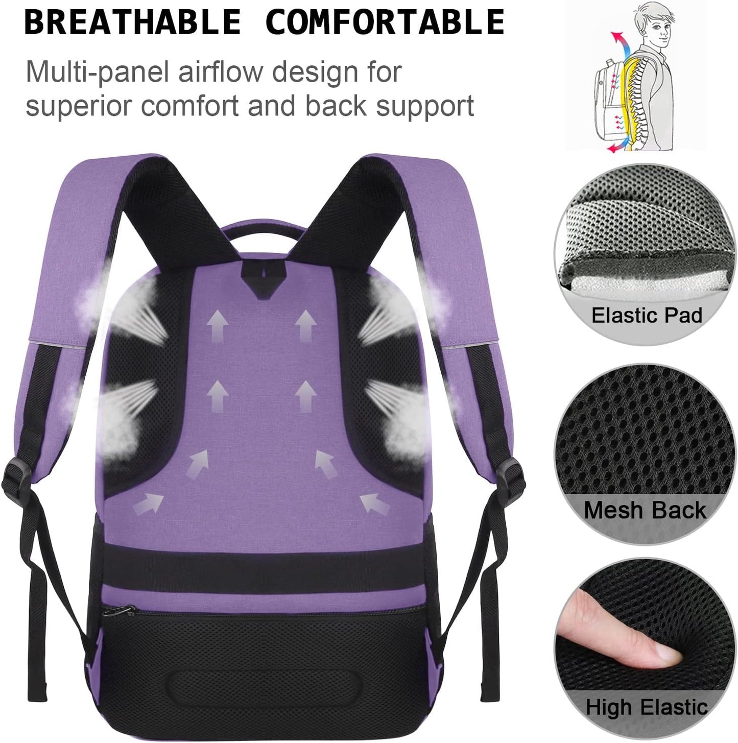 Laptop Backpack,Business Travel Anti Theft Slim Durable Laptops Backpack with USB Charging Port,Water Resistant College Computer Bag for Women & Men Fits 15.6 Inch Laptop and Notebook-Purple