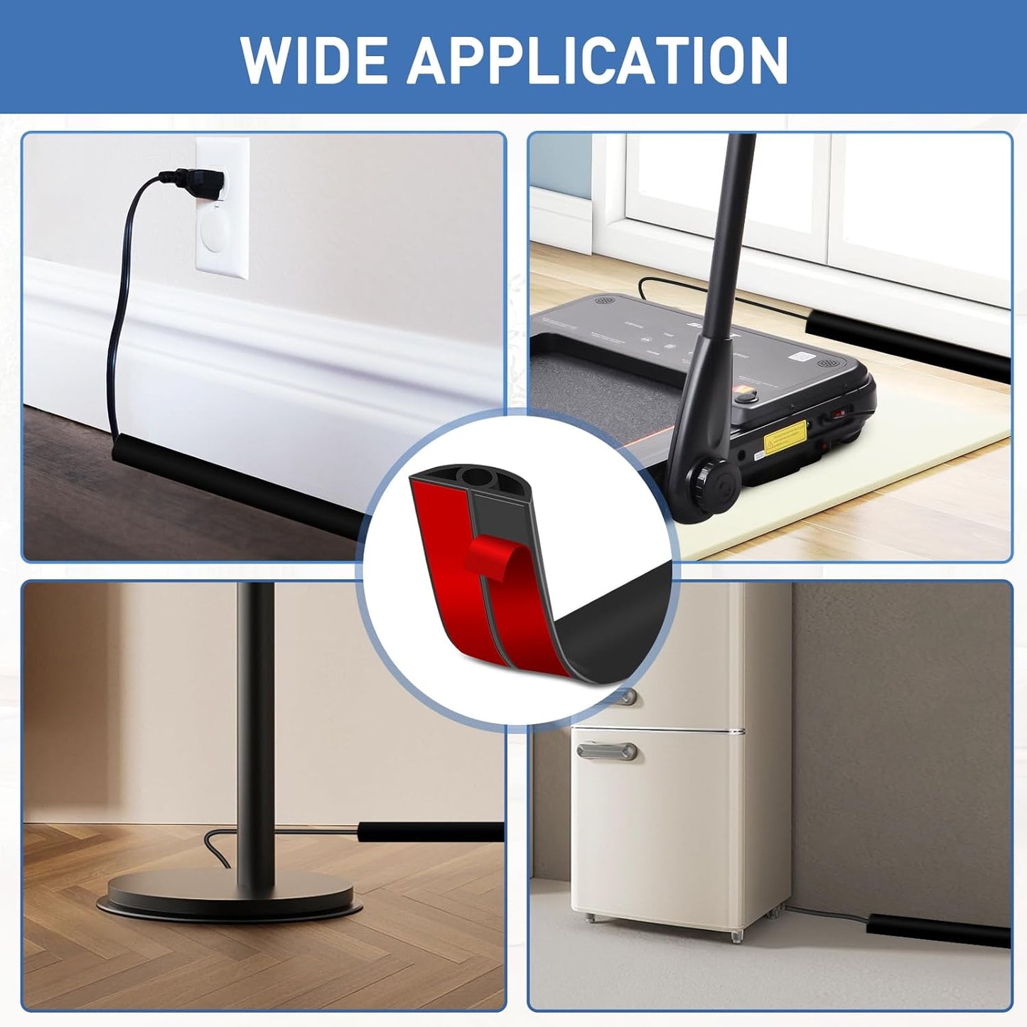 Floor Cord Cover Self Adhesive Cord Hider Floor Extension Cord Covers for Floor Power Cord Protector Cable Management Prevent Cable Trips Cable Cavity 0.32" W x 0.32" H (Black, 10Ft)