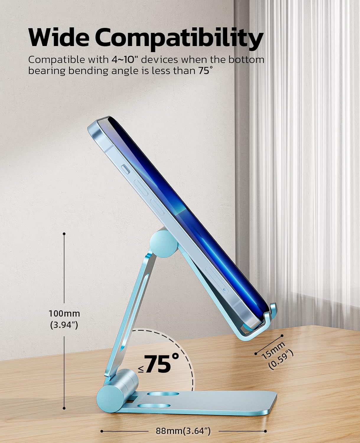 Nulaxy Dual Folding Cell Phone Stand, Fully Adjustable Foldable Desktop Phone Holder Cradle Dock Compatible with Phone 15 14 13 12 11 Pro Xs Xs Max Xr X 8, Nintendo Switch, All Phones - Blue