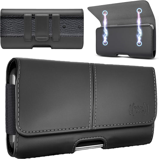 Leather Phone Holster for Men, Horizontal Cell Phone Case, Fits iPhone 17/17 Pro 16/16 Pro 16e 15/15 Pro 14/14 Pro 13/13 Pro 12/12 Pro 11 XR, Belt Clip Phone Pouch Holder, Black Medium.