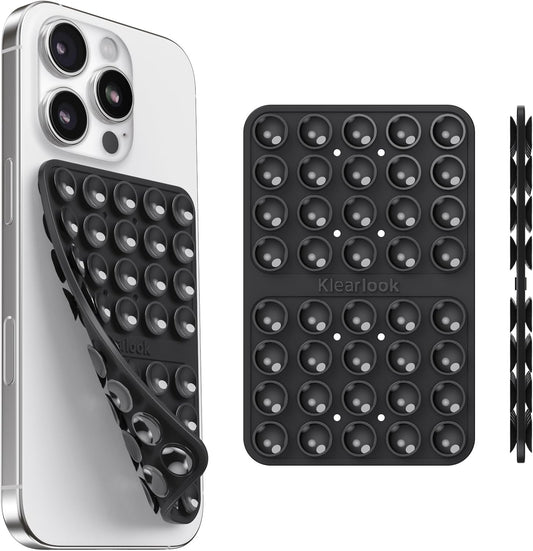 Klearlook Silicone Suction Cup Phone Case Mount Double Sided, Silicon Sticky Phone Grip with Higher Suction for Cell Phone, Hands-Free Phone Accessories Holder for Selfies and Videos, Black