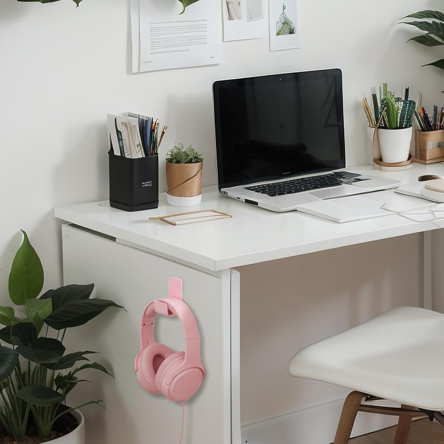 Weewooday 4 Pieces Headphone Hanger Holder Desk Adhesive Headphone Hook Wall Mount Headset Stand Acrylic Holder with Glues for General Purpose Game Earphone (Pink)