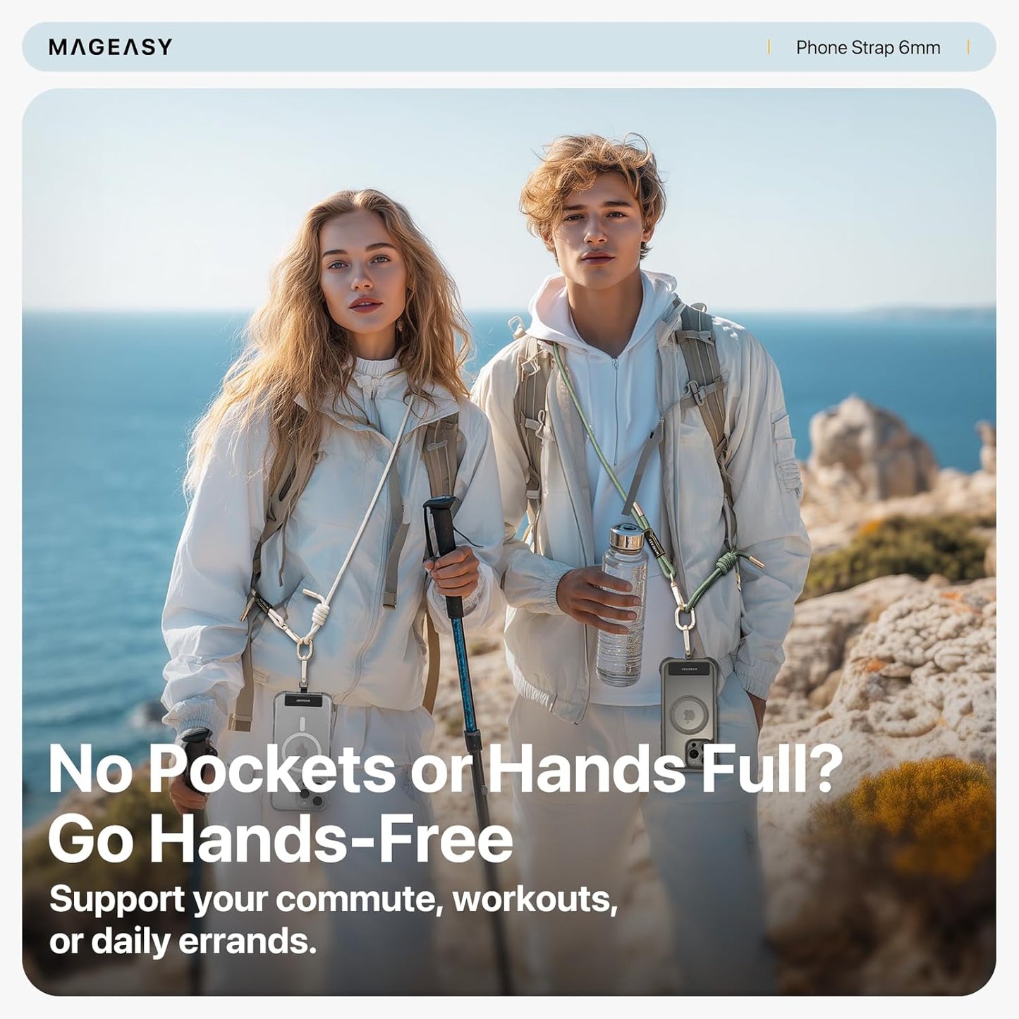 MAGEASY Universal Cell Phone Lanyard - Anti-Theft Rope Crossbody Phone Strap for iPhone 16 Pro Max & Most Smartphones, for Men & Women | 6mm Very Peri