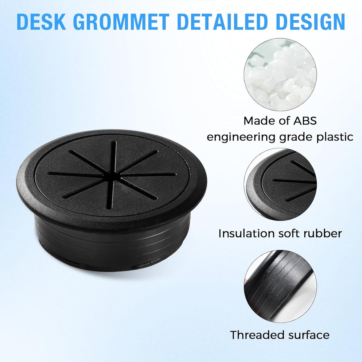 Desk Grommet 2-3/8" (60 mm), Desk Hole Cover for Cables Dark Grey, Cable Grommet ABS Plastic, Desk Hole Grommet for Office and Home Table Cable, Detachable & Flexible Cable Cord Organizer-2 Pcs