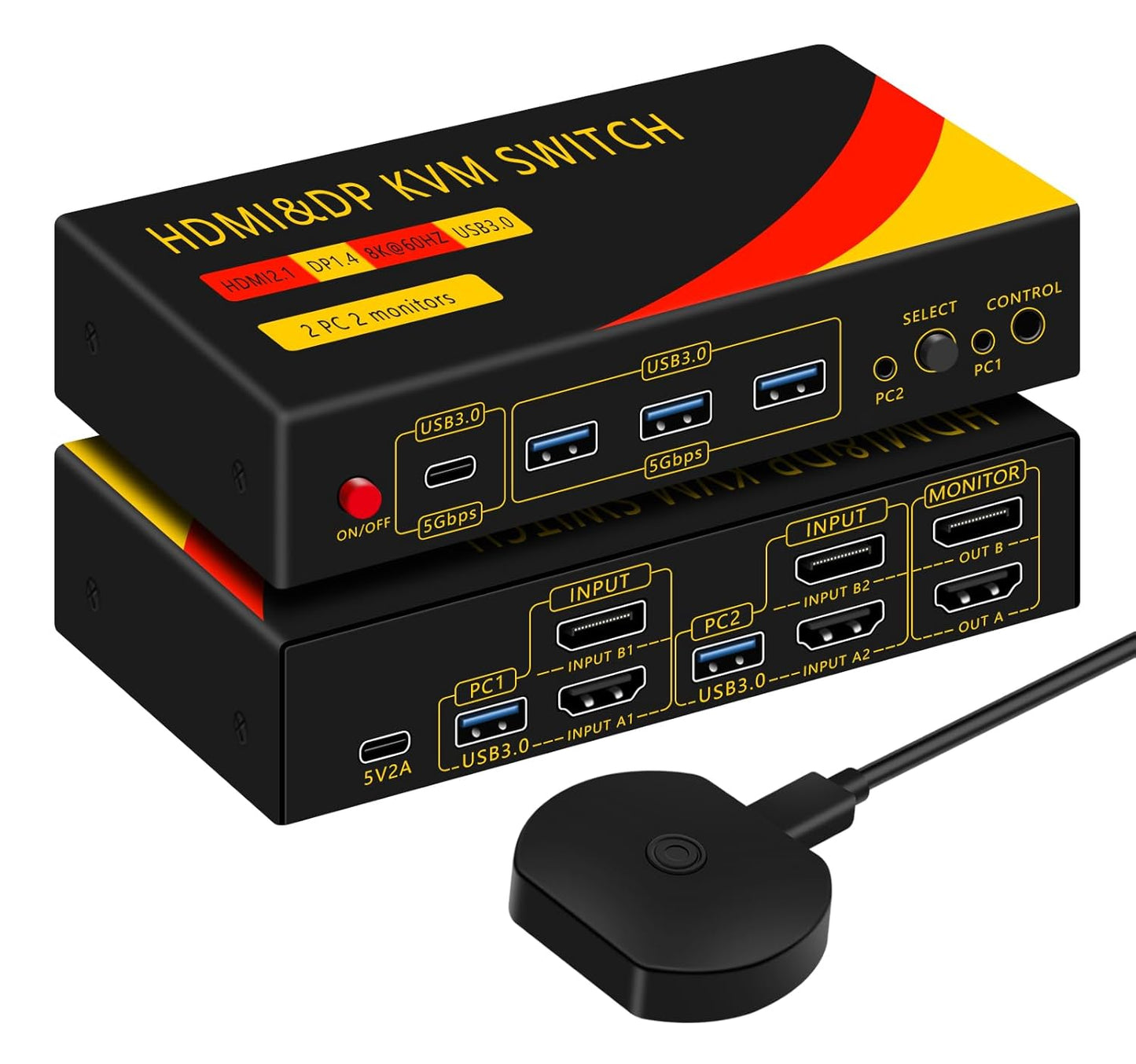 DP hdmi kvm Switch 2 Monitors 2 Computers Display Port,kvm Switch displayport with DP and HDMI kvm switches,8K@60HZ,USB3.0 with 1 USB C