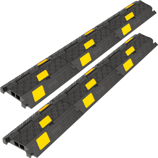 6 Pack 2-Channel Rubber Cable Protector Ramp, 17" x 10" x 1.8" inch Interlocking Floor Wire Cord Cable Cover, Visible at Night, Durable Rubber Speed Bump Hump Ramp (2-Channel 6 Pack)