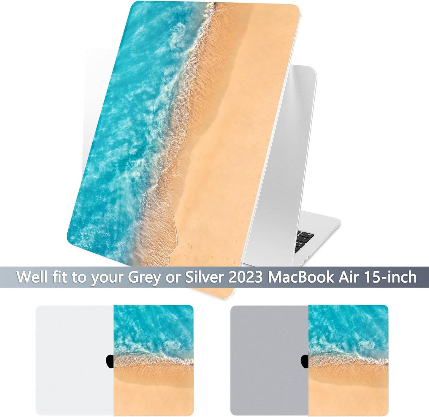 Batianda Premium Case for New MacBook Air 15 inch 2025 M4 2024 2023 with M3 M2 Chip Model A3114 A2941, Designed Protective Plastic Hardshell & Keyboard Cover & Screen Protector, Beach