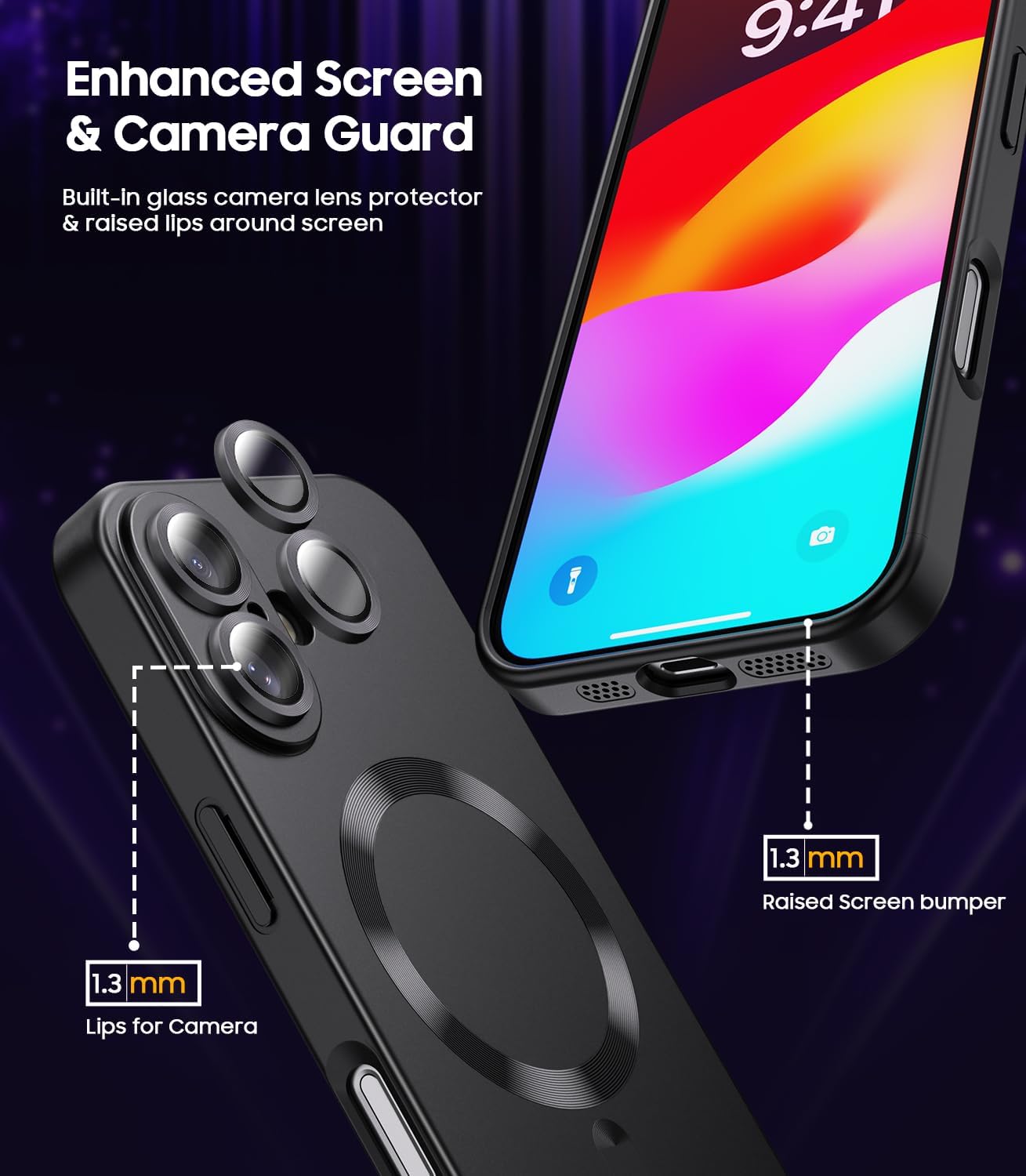 Magnetic for iPhone 16 Plus Case [Compatible with MagSafe][Built-in Camera Lens Protector] Slim Soft Silicone Bumper Shockproof Metallic Luster Phone Case (Black)