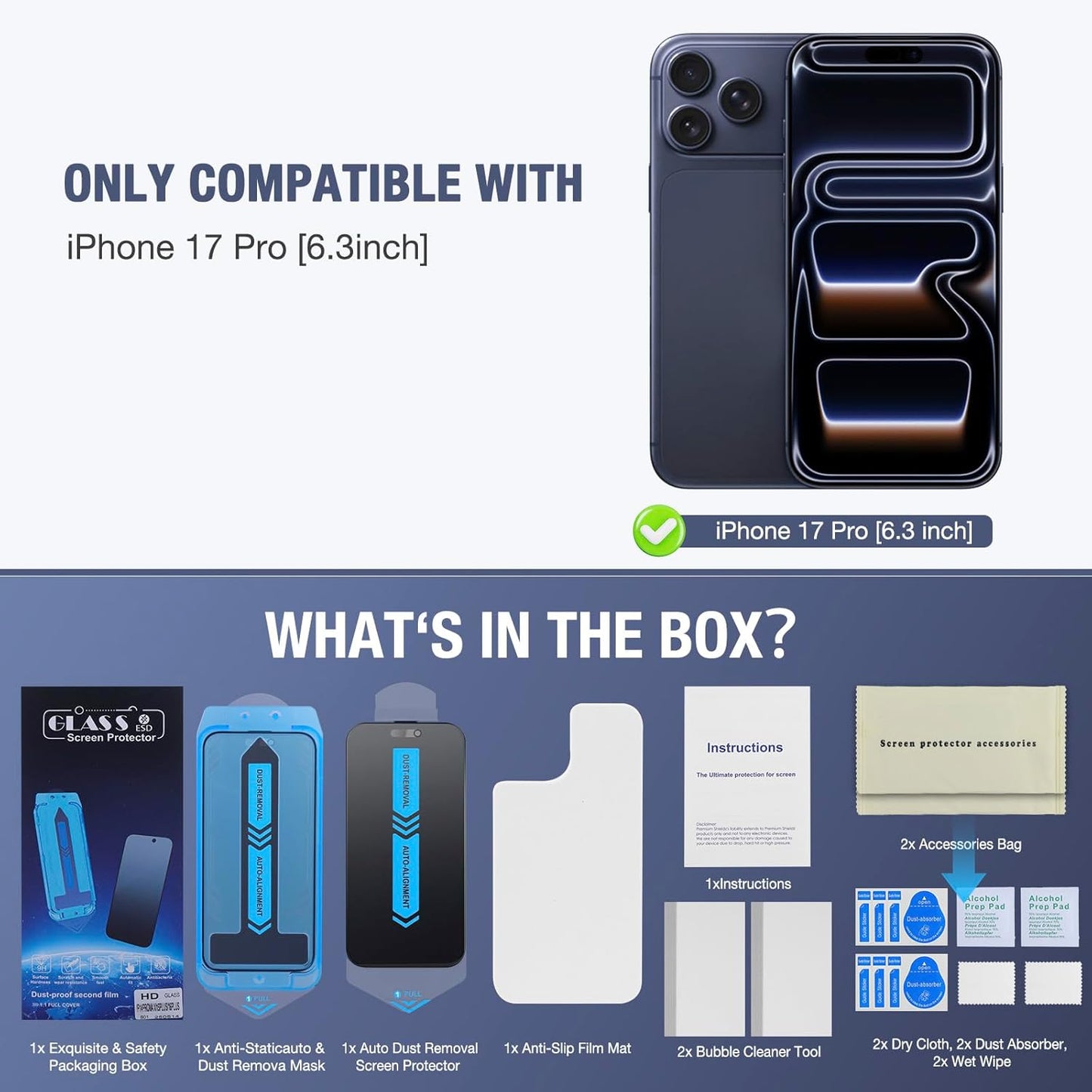 2-Pack Matte Privacy Screen Protector for iPhone 17 Pro 6.3-inch, 9H Tempered Glass, Full Coverage, Anti-Fingerprint, Auto Dust-Elimination, No Bubble, Easy Installation