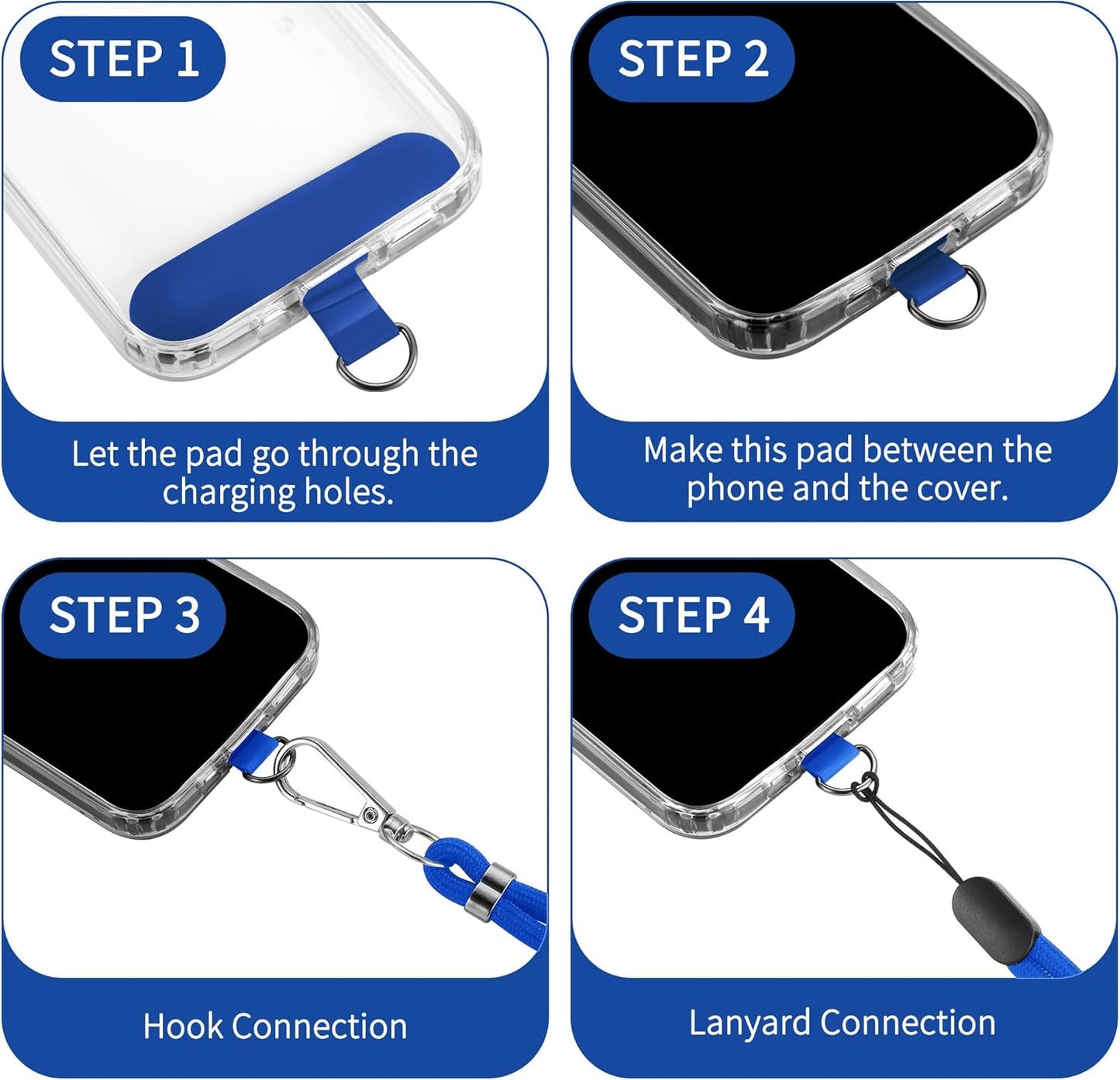 CACOE Phone Lanyard 2 Pcs-1 Pcs Adjustable Neck Strap, 1 Pcs Wrist Strap, 2 Pcs Pads, Universal Crossbody Multifuctional Cell Phone Lanyards Compatible with Most Smartphones(Dark Blue)
