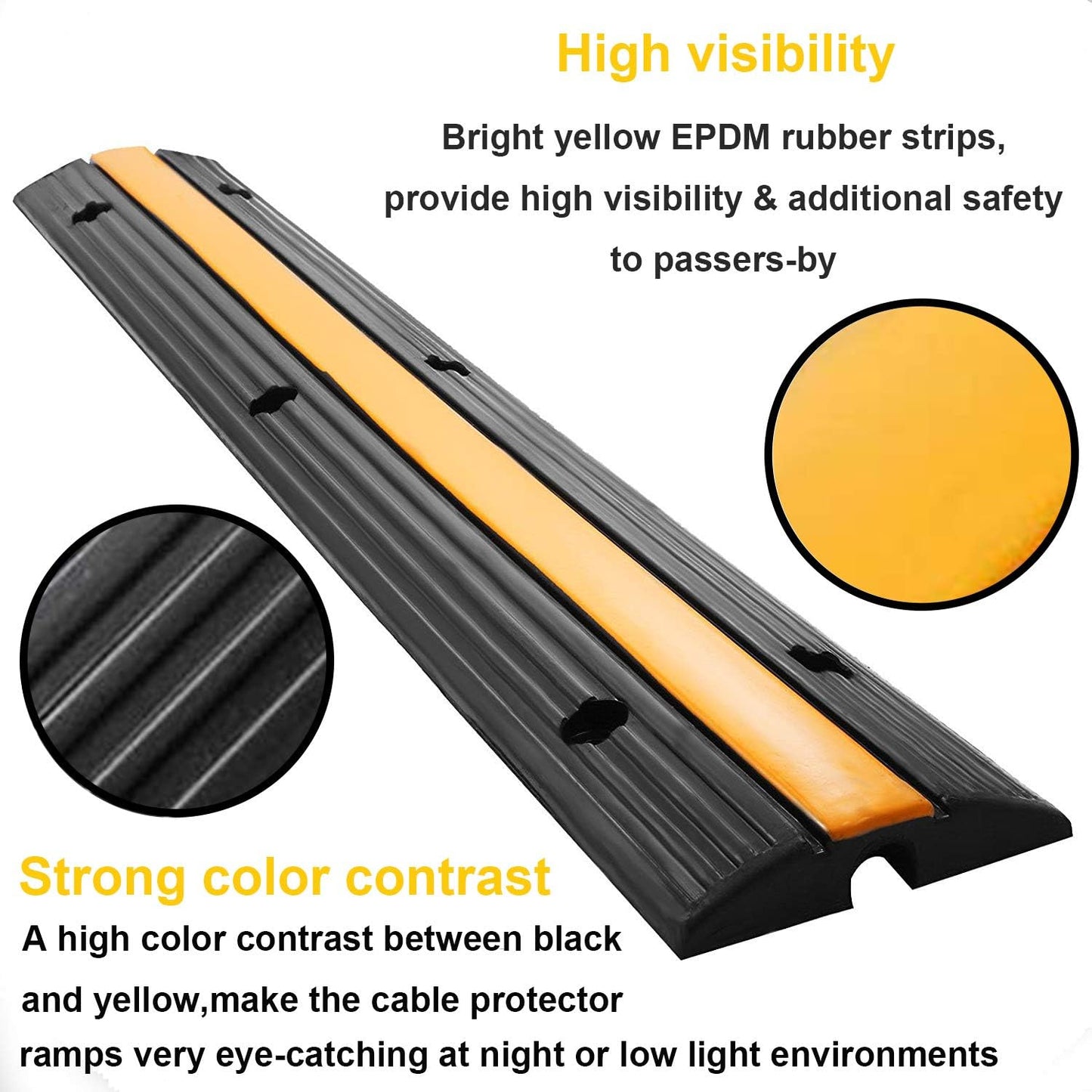 Reliancer 4 Pack 1-Channel Rubber Cable Protector Ramp Traffic Speed Bump 18000lbs Capacity Heavy Duty Cable Protective Cover Ramp Driveway Hose Cord Track Protector Wires Concealer for Garage Parking