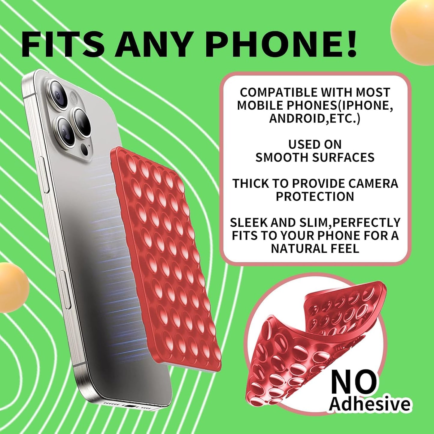 Suction Phone Mount Double Sided Octo Buddy for MagSafe Case, Silicone Sticky Grip Secure Holder for iPhone, Hands-Free Taking Photo/Recording Video/Live Streaming for Instagram Influencer（red）