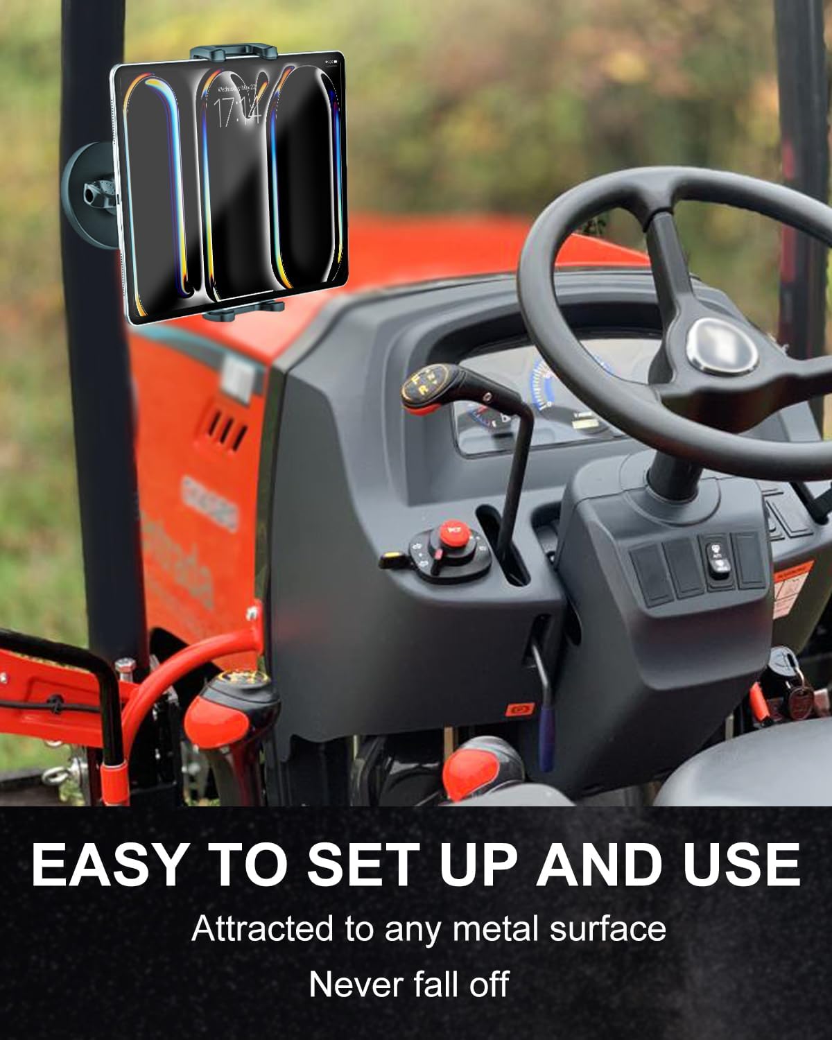 Metal iPad Magnetic Mount for Tractor/Golf Cart/Forklift/Vehicles/Gym/Fridge/Metal Surface, Magnetic Tablet Holder Mount Compatible with 4-13" iPad Pro, Air, Mini, Galaxy, Phone