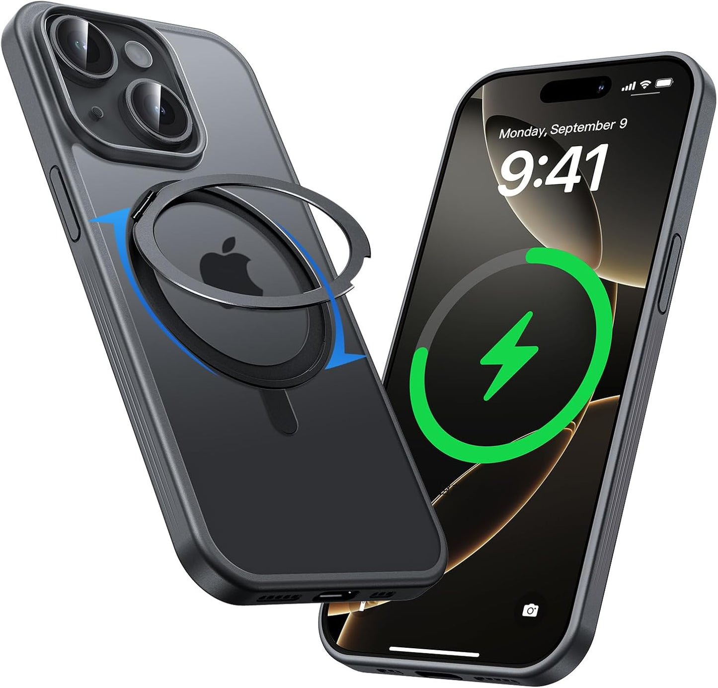 MAGIC JOHN 360° Rotatable Magnetic Invisible Stand for iPhone 14/iPhone 13 Case [Anti-Slip Grip] [Compatible with MagSafe] 16FT Shockof for iPhone 14/13 Case with Kickstand, Black