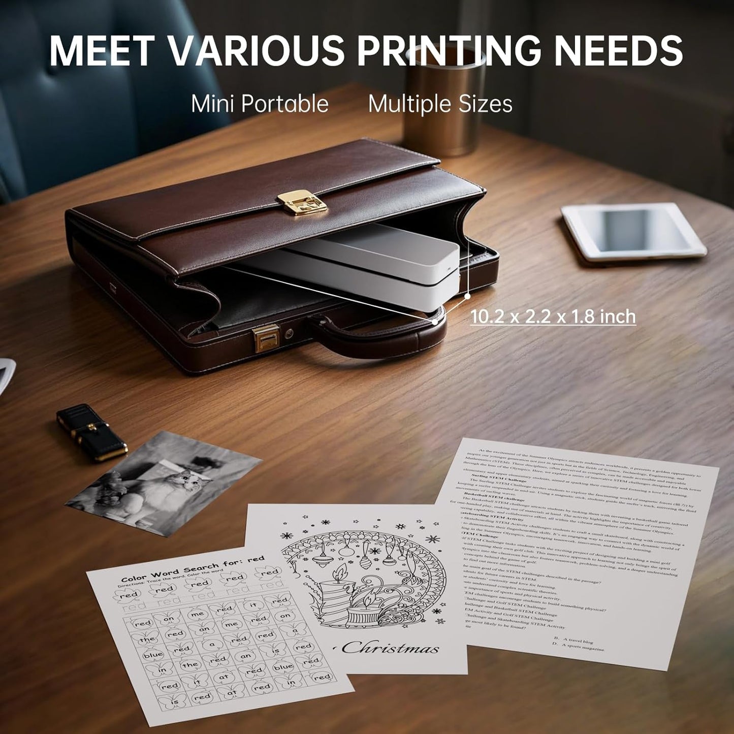 iDPRT Inkless Portable Printer for Travel, Mobile-Thermal-Printers, Wireless-Small-Printer for Home Use, Office, Vehicles, Bluetooth Printers Supports 8.5" x 11" US Letter & A4 & A5 Size, White