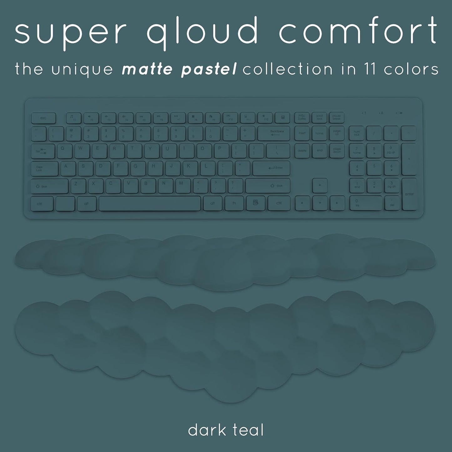 Qloud Cloud Wrist Rest Keyboard Wrist Rest for Computer Keyboard Pad, Cloud Keyboard Wrist Rest, Wrist Pad for Keyboard, Memory Foam, Non Slip Base, Comes with Mouse Pad - Dark Teal