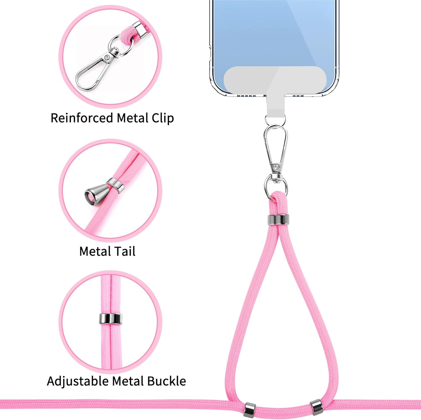 CACOE Phone Lanyard 2 Pcs-1 Pcs Adjustable Neck Strap, 1 Pcs Wrist Strap, 2 Pads, Universal Crossbody Multifuctional Cell Phone Lanyards Compatible with Most Smartphones(Light Pink)