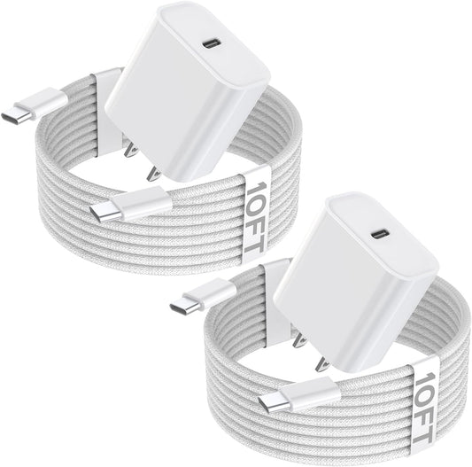 10FT iPhone 16e Charger Fast Charging,2Pack 20W USB C Apple 16e 15 Pro Charger Block & 10Foot Long USBC Woven Cable Cord for iPhone 16/16e/16 Pro Max/16 Pro/16 Plus/15/15 Pro Max/15 Plus/iPad Pro 12.9