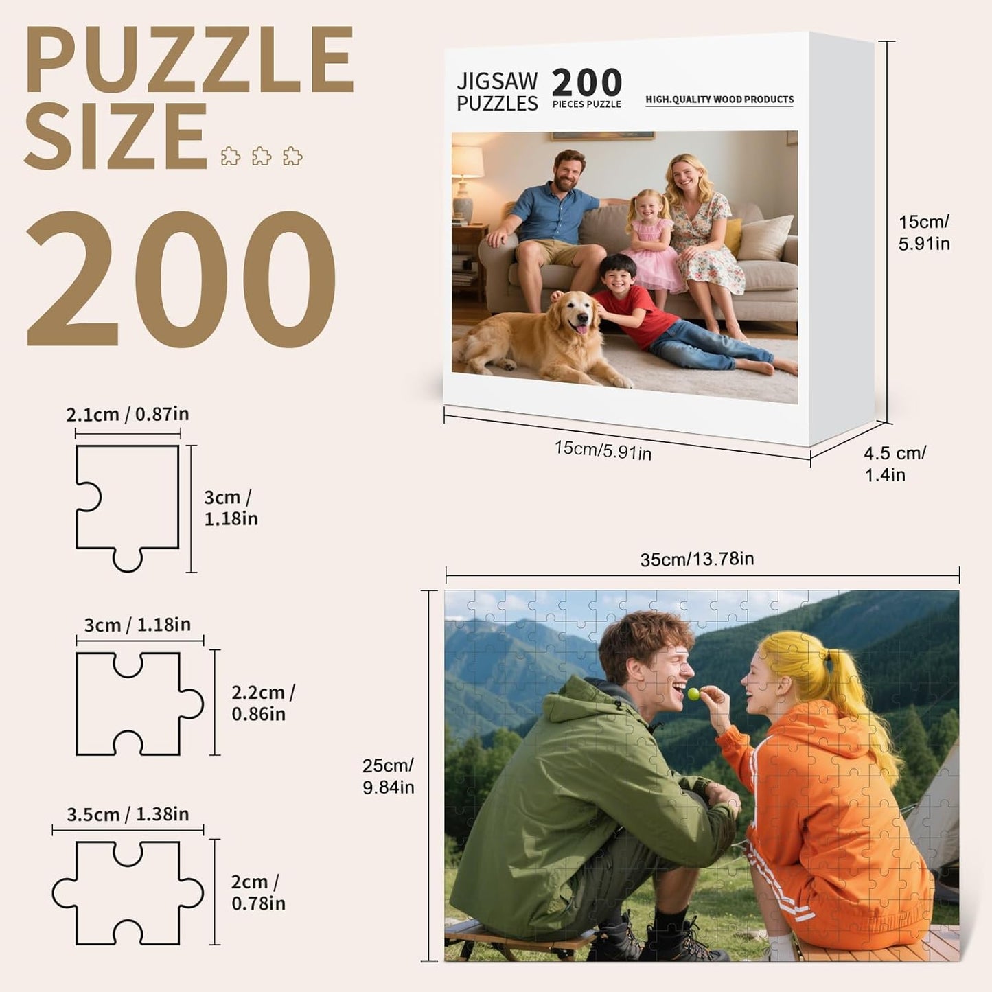 Custom Photo Puzzle – Personalized Jigsaw Puzzle from Your Photos in 200/300/500/1000/1500 Pieces – Custom Puzzle Gift for Families, Pets, Weddings, Anniversaries, Adults and Couples(200-horizontal)