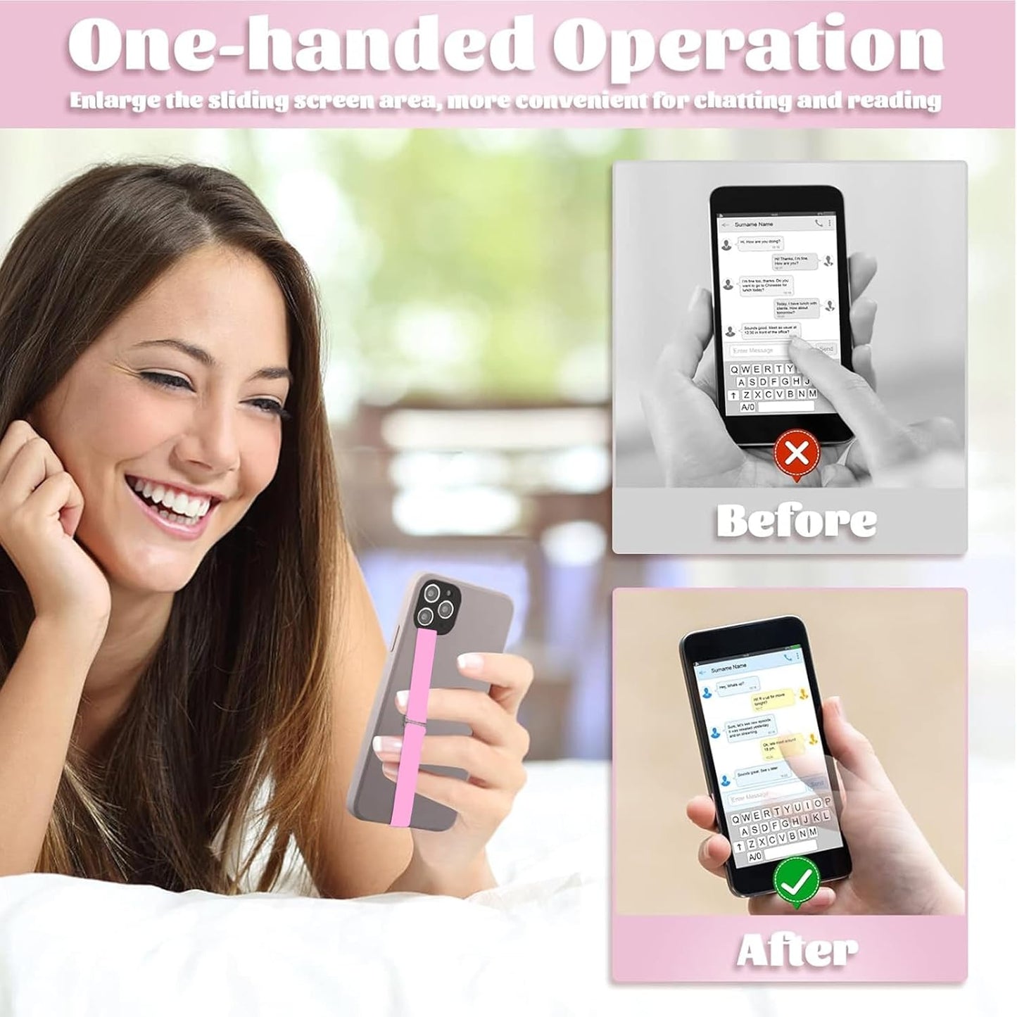 TEAMOLA 3pcs Silicone Phone Grip Holder Strap for iPhone 15/15 Pro/16/16 Pro & Samsung Galaxy S24/S23 - Anti-Slip Finger Loop for Case, Universal Phone Loops for Back of Cell Phones(210, 3 Pink)