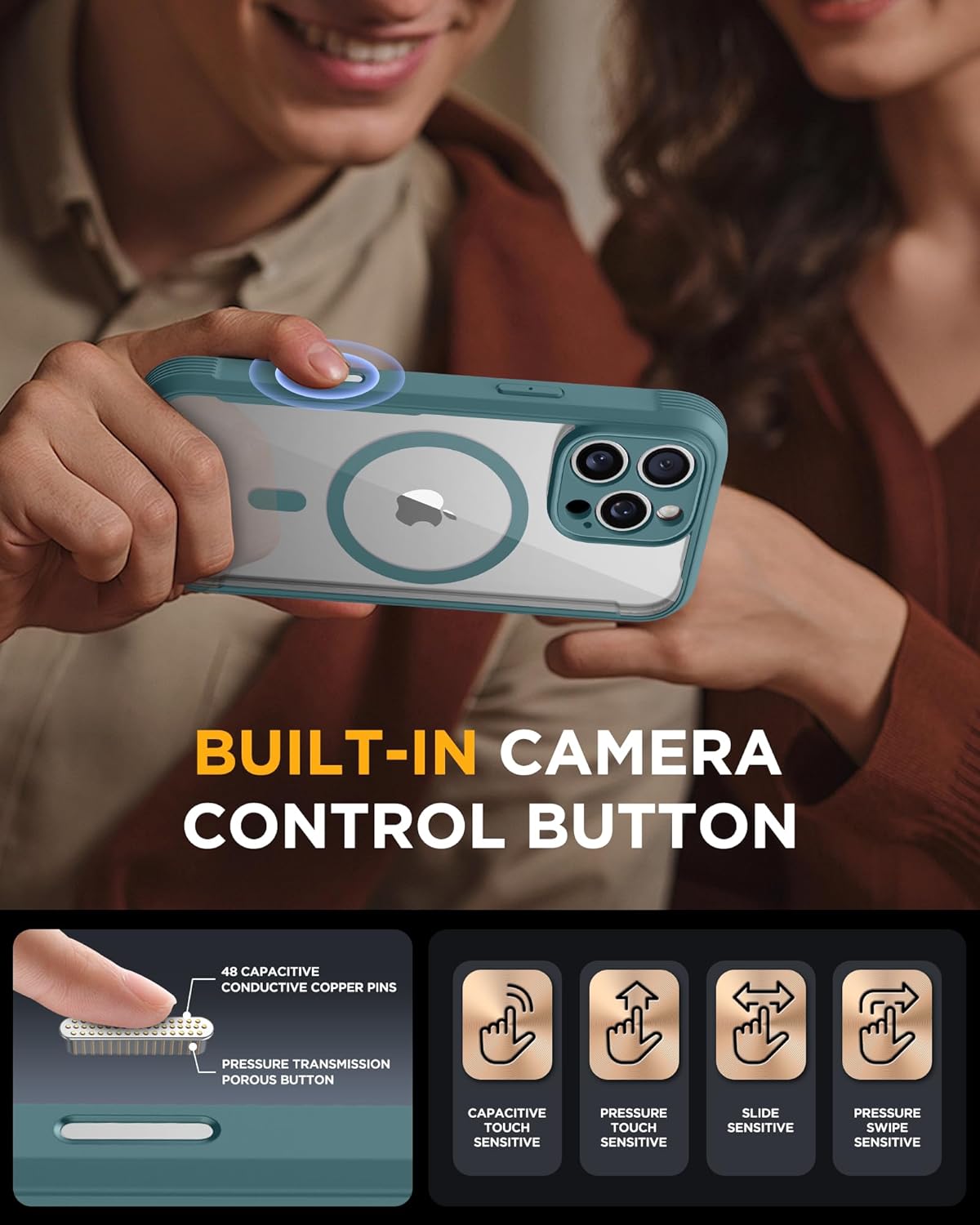 Miracase Magnetic for iPhone 16 Pro Case Full-Body Phone with Built-in Glass Screen Protector, [Compatible with MagSafe] Military Drop Proof 16 Pro Cover Bumper 6.3 inch, Green