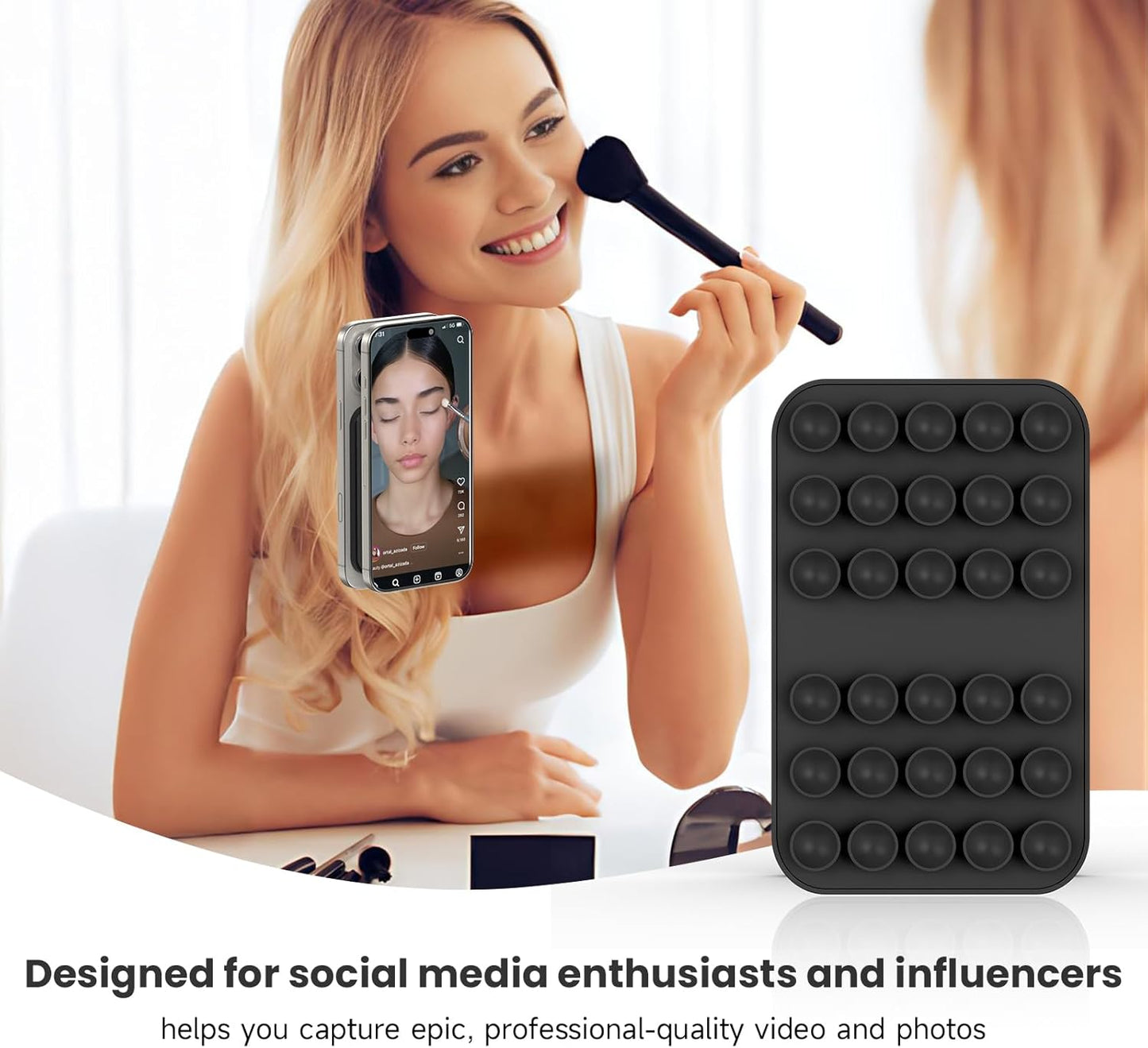 Patented Magnetic Sticky Phone Suction Grip Mount for MagSafe Case,Magnet Silicone Portable Stand Holder for iPhone 16/15/14/13/12 Series and Android, Hands-Free Selfies and Videos,Black